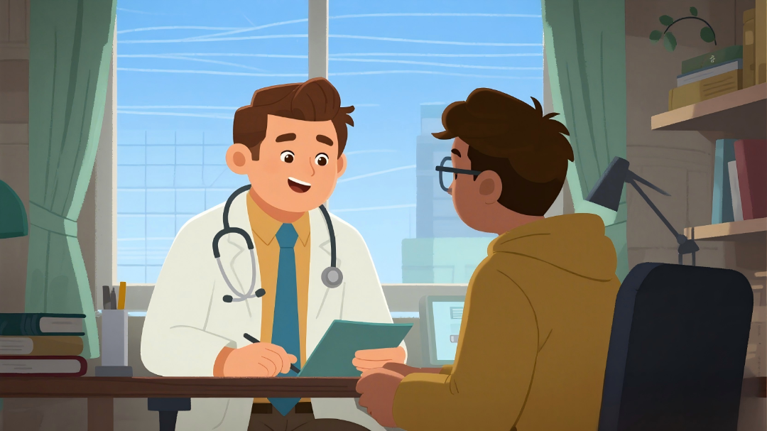 jimeng-2026-03-11-4154-青年去找医生看病,卡通风格(1).png
