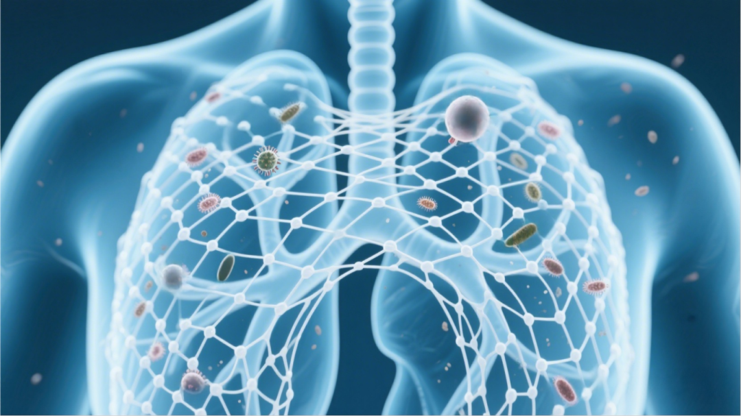 jimeng-2025-12-25-5364-一张网吸附随空气进入肺部的灰尘、细菌、病毒、过敏原等“入侵者”。(1).png